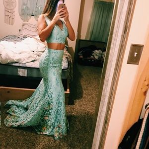 Lace floral prom dress